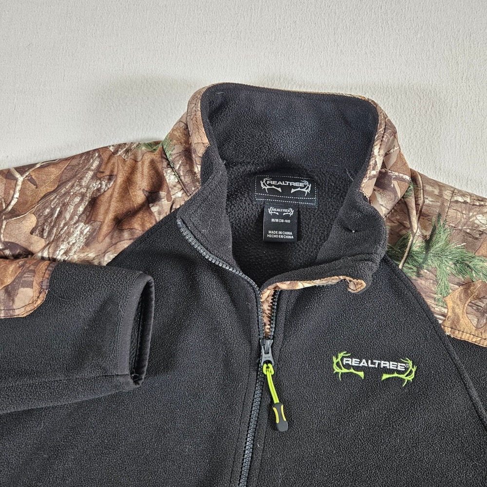 Realtree Fleece Jacket Mens Medium Black Camo Full Zip Mock Neck FJ5000 Xtra